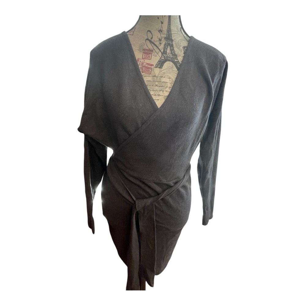 Aqua Charcoal Long Sleeve Wrap Dress
